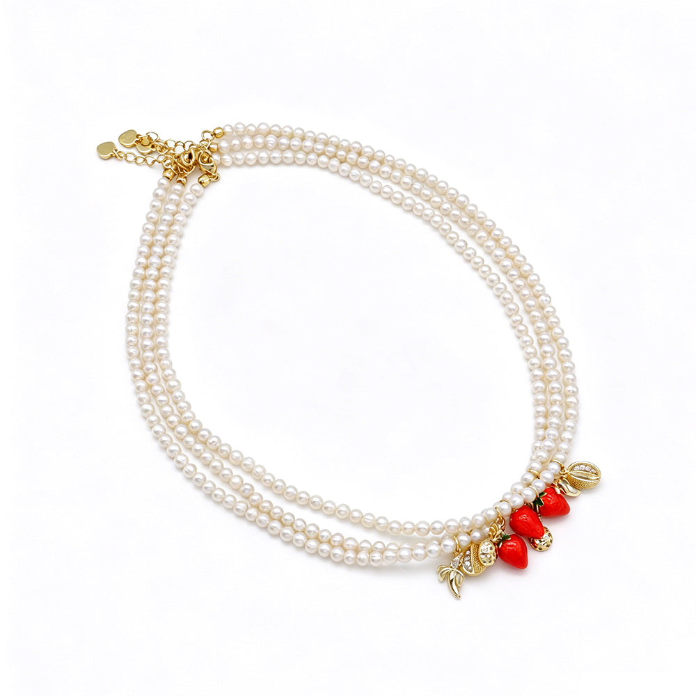 Handmade Customizable Fresh Water Pearl Necklace With Enamel Brass Pendant
