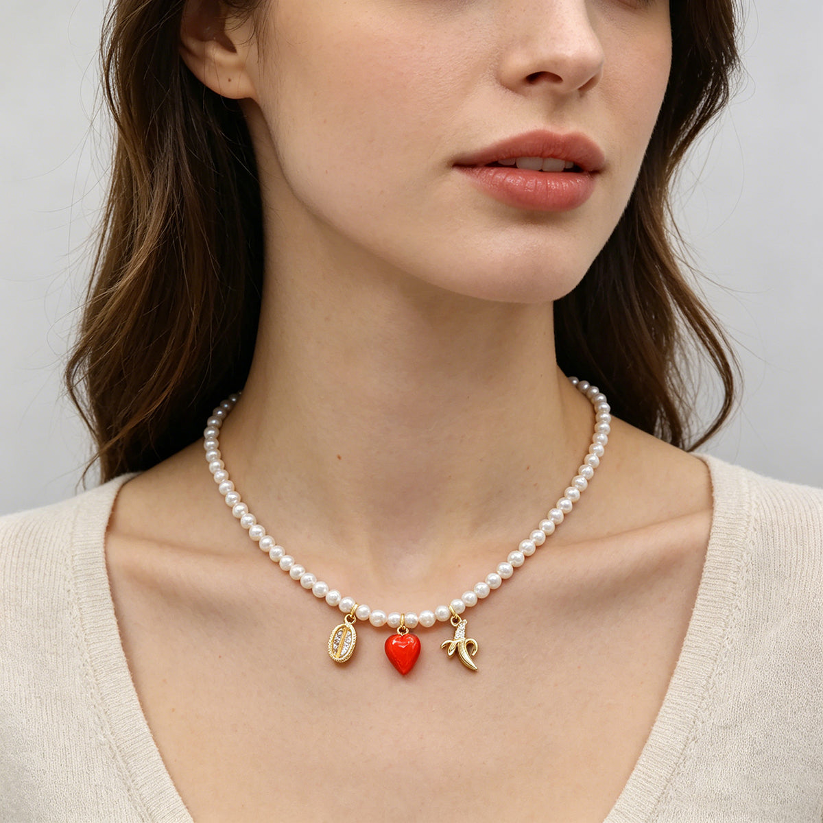 Handmade Customizable Fresh Water Pearl Necklace With Enamel Brass Pendant
