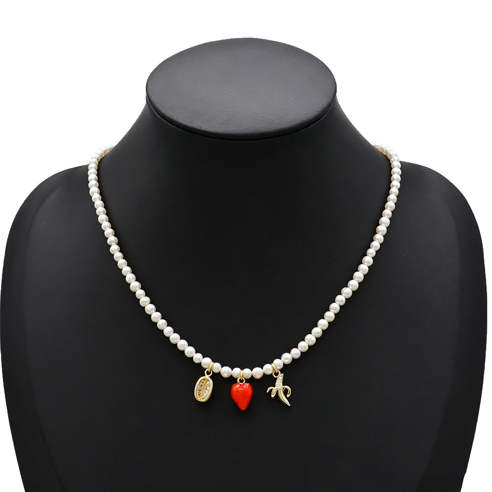 Handmade Customizable Fresh Water Pearl Necklace With Enamel Brass Pendant
