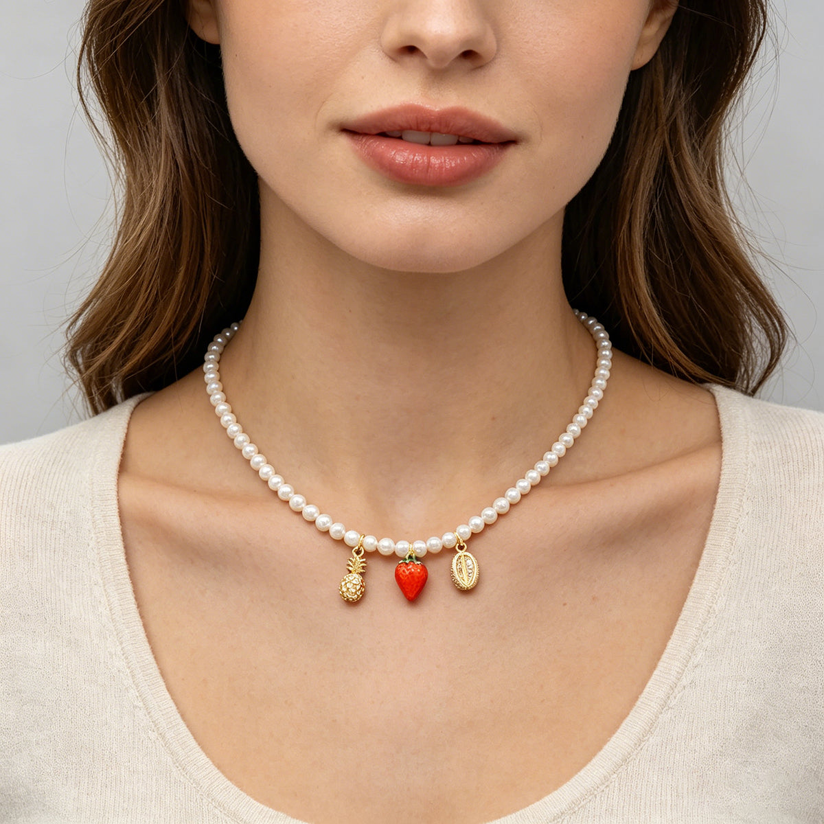 Handmade Customizable Fresh Water Pearl Necklace With Enamel Brass Pendant