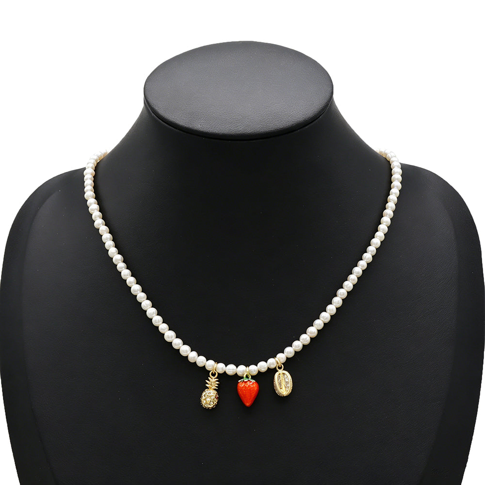 Handmade Customizable Fresh Water Pearl Necklace With Enamel Brass Pendant