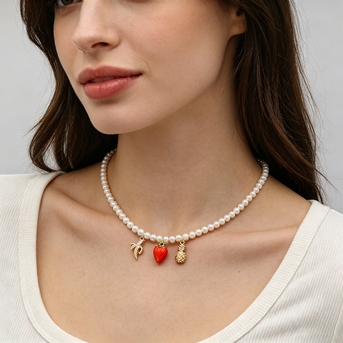 Handmade Customizable Fresh Water Pearl Necklace With Enamel Brass Pendant