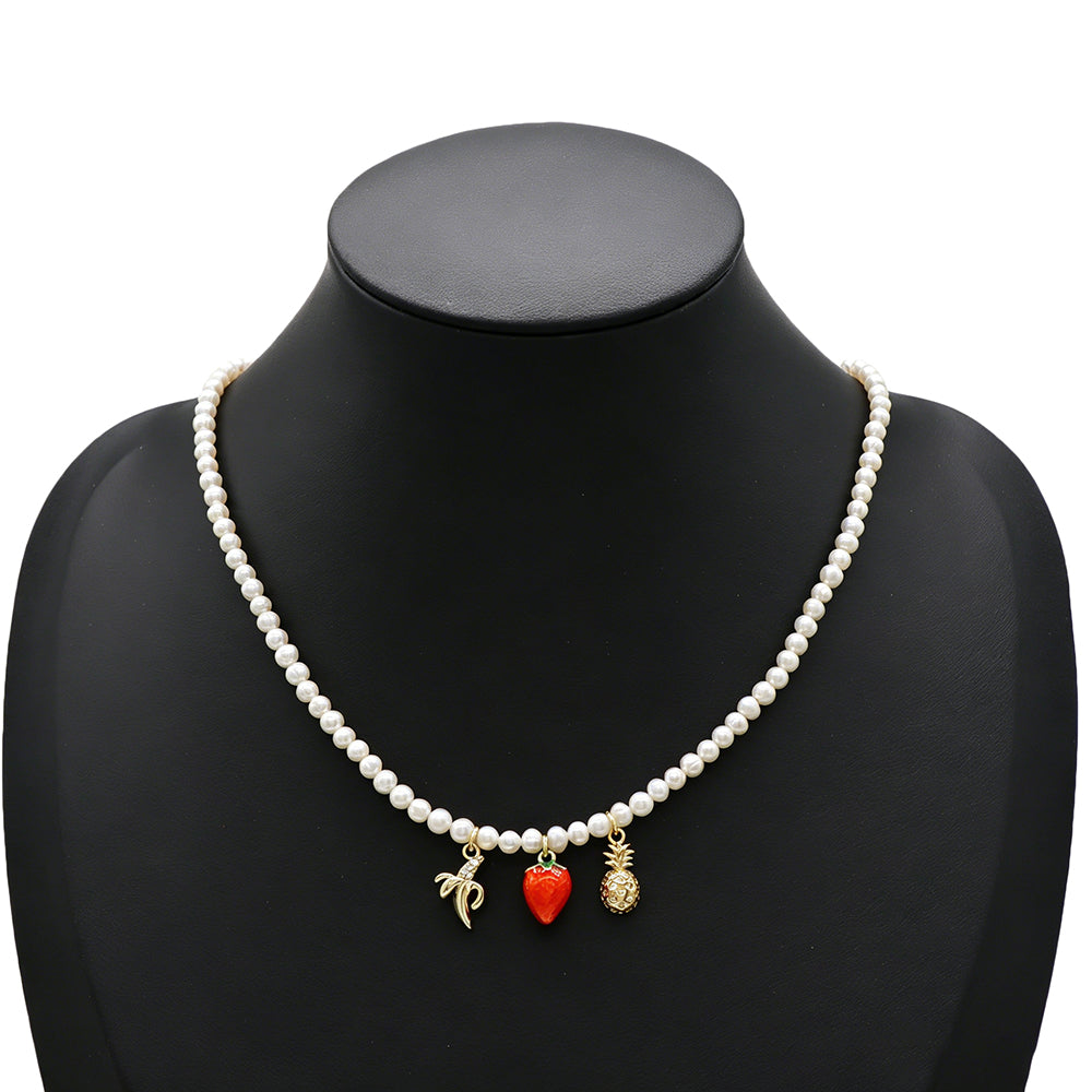 Handmade Customizable Fresh Water Pearl Necklace With Enamel Brass Pendant