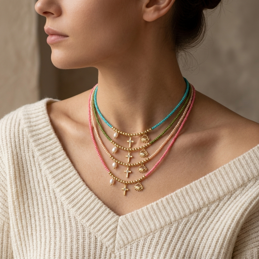 Handmade Customizable Miyuki Beads Necklace With Pearl Brass Pendant