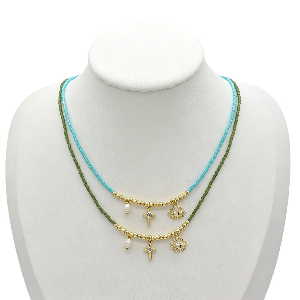 Handmade Customizable Miyuki Beads Necklace With Pearl Brass Pendant