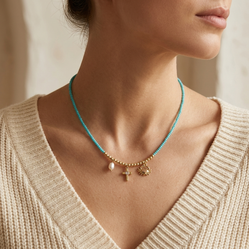 Handmade Customizable Miyuki Beads Necklace With Pearl Brass Pendant
