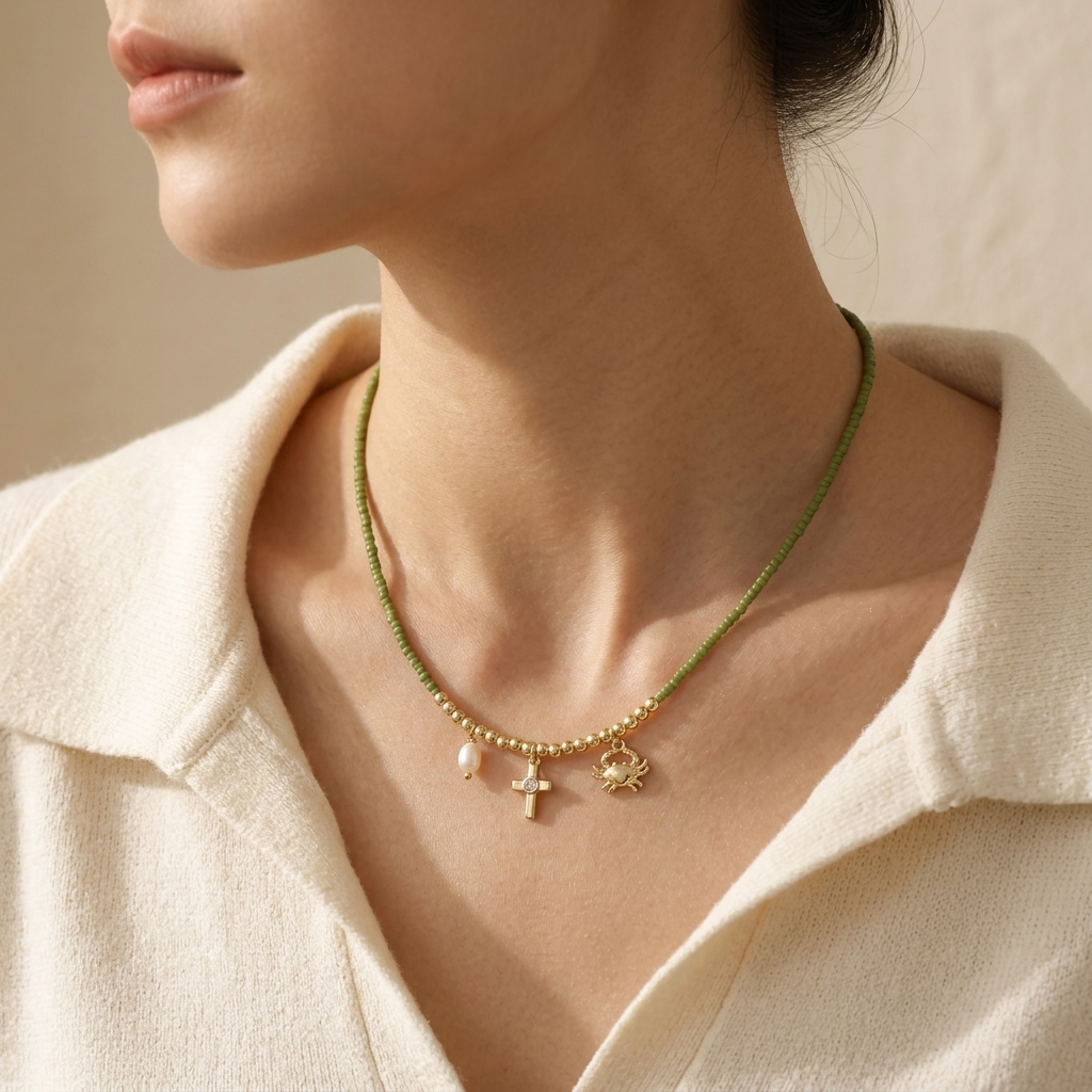 Handmade Customizable Miyuki Beads Necklace With Pearl Brass Pendant