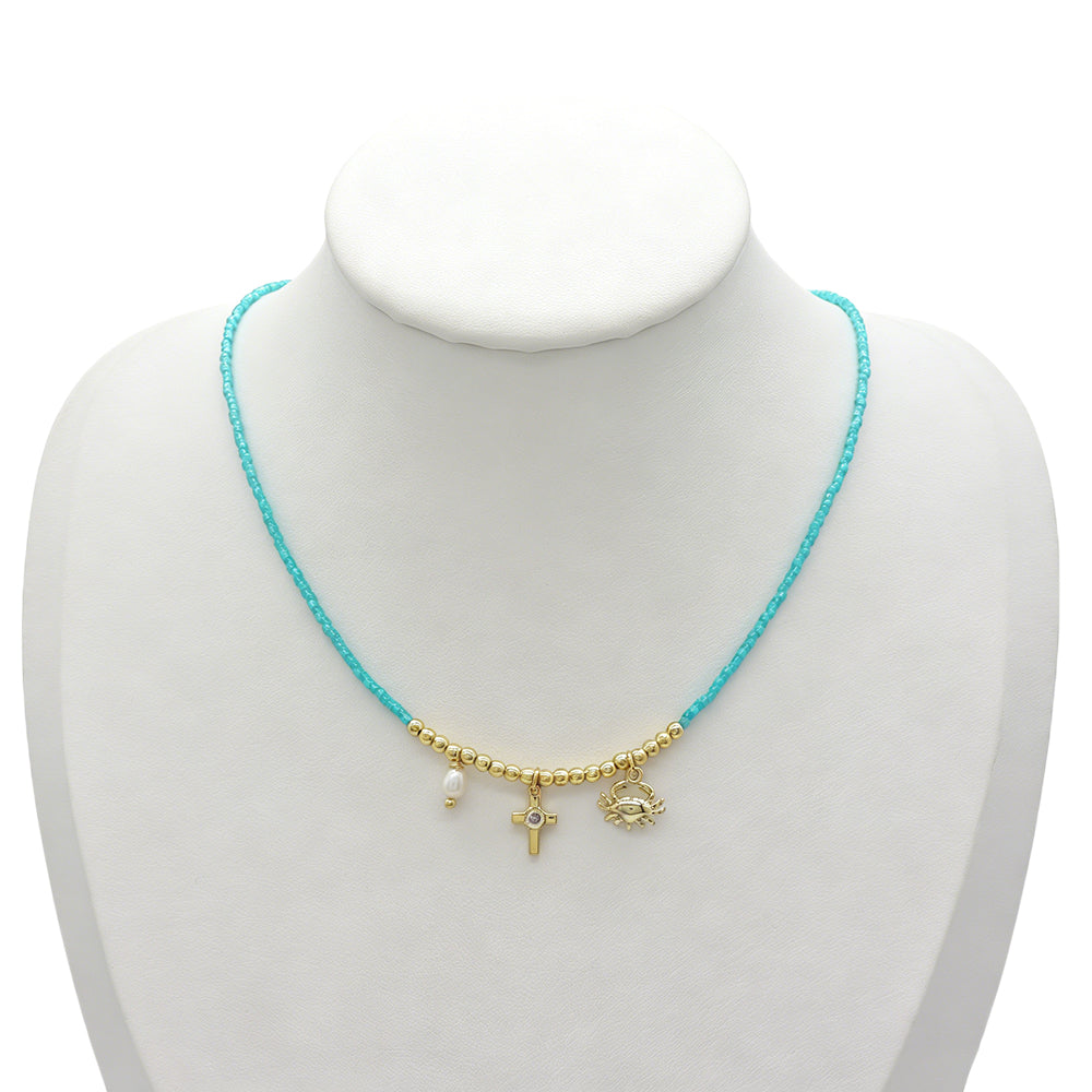 Handmade Customizable Miyuki Beads Necklace With Pearl Brass Pendant