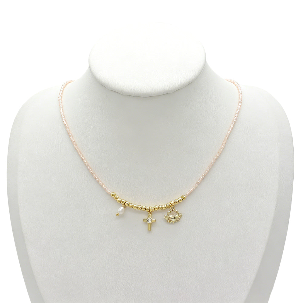 Handmade Customizable Miyuki Beads Necklace With Pearl Brass Pendant