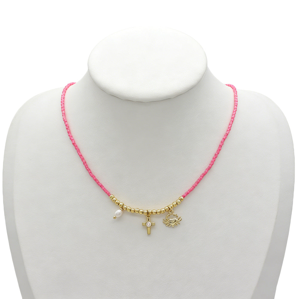 Handmade Customizable Miyuki Beads Necklace With Pearl Brass Pendant