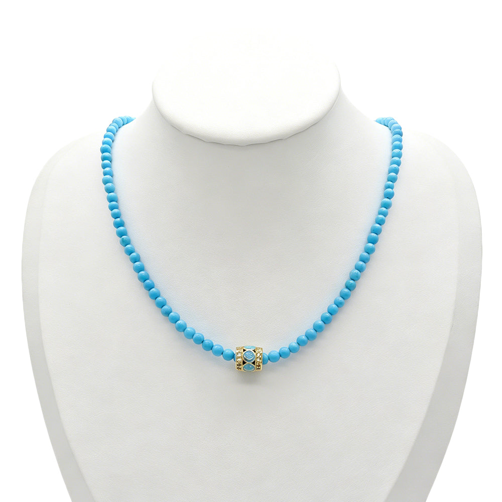 Handmade Customizable Natural Stone Beads Necklace With Enamel Pendant