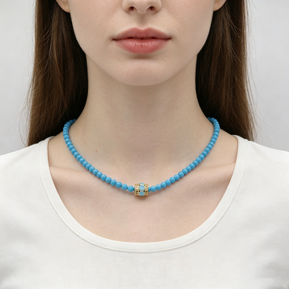 Handmade Customizable Natural Stone Beads Necklace With Enamel Pendant