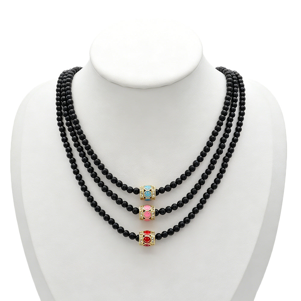 Handmade Customizable Natural Stone Beads Necklace With Enamel Pendant