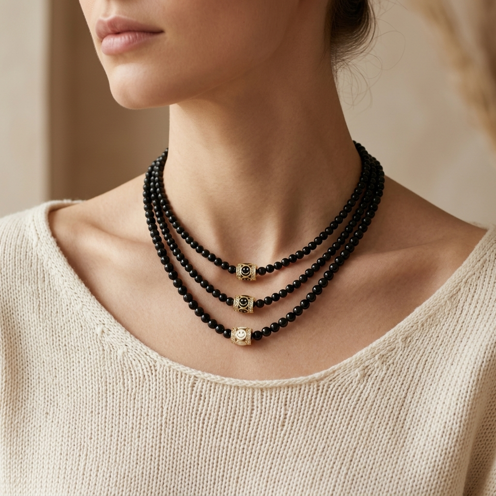 Handmade Customizable Natural Stone Beads Necklace With Enamel Pendant