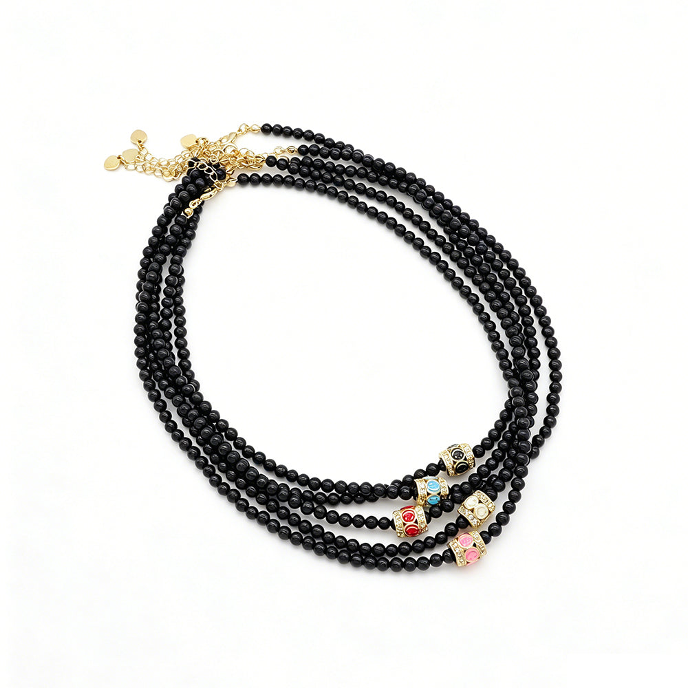 Handmade Customizable Natural Stone Beads Necklace With Enamel Pendant