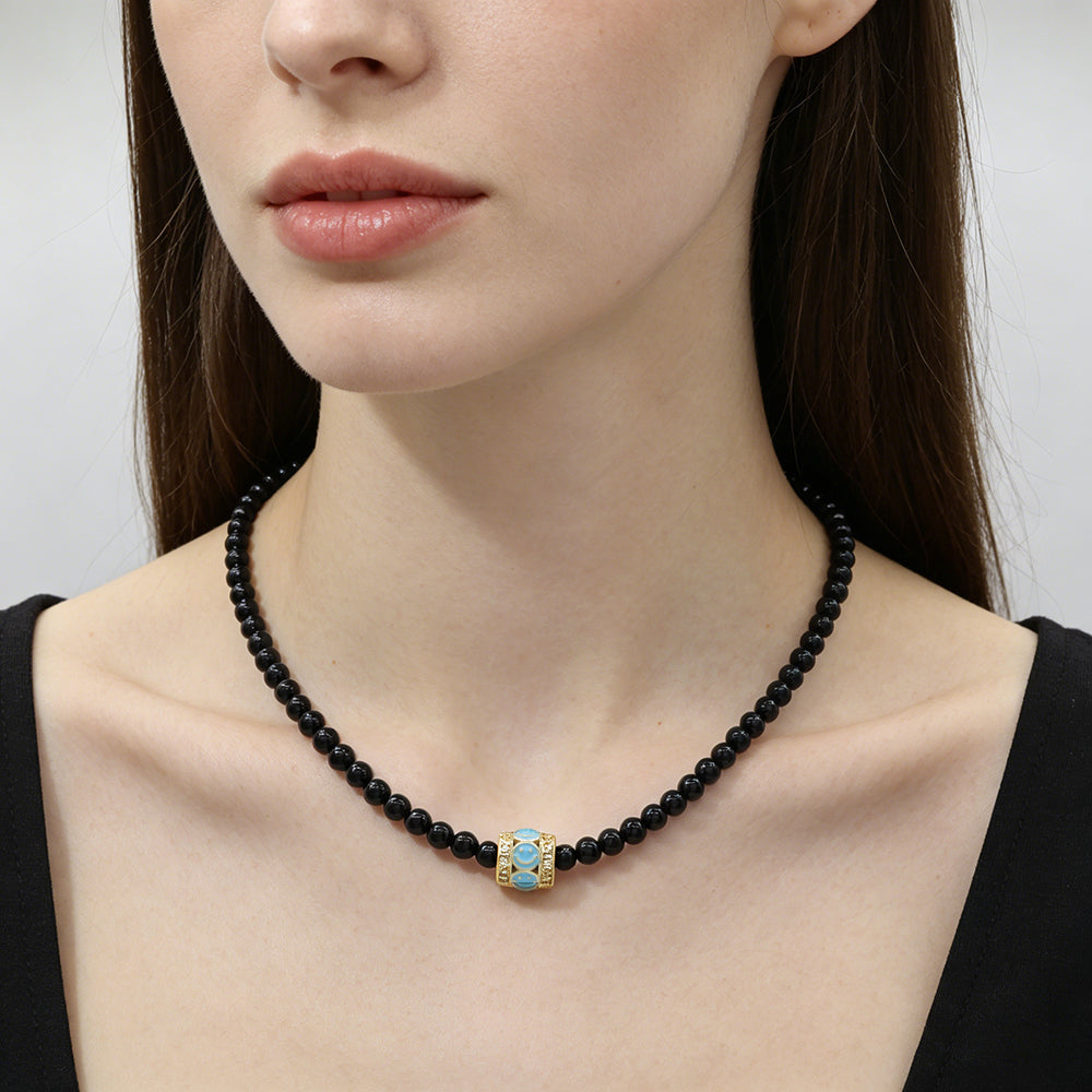 Handmade Customizable Natural Stone Beads Necklace With Enamel Pendant