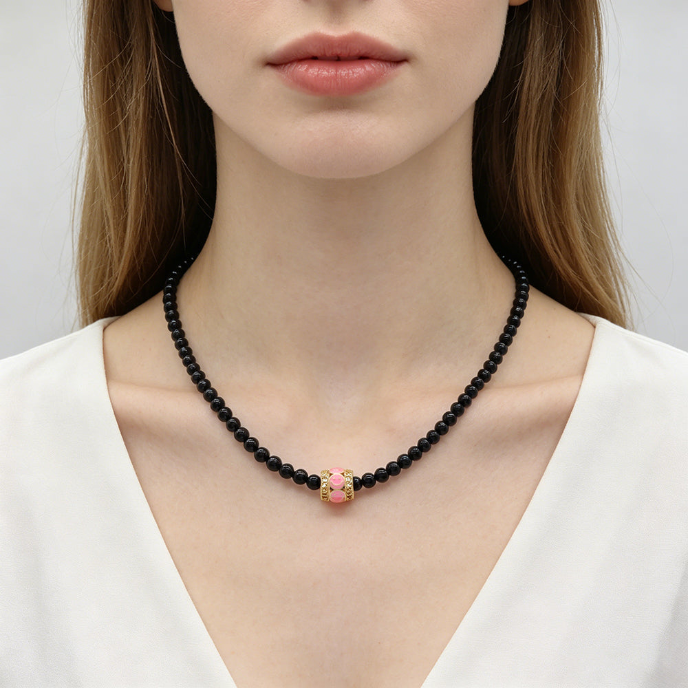 Handmade Customizable Natural Stone Beads Necklace With Enamel Pendant