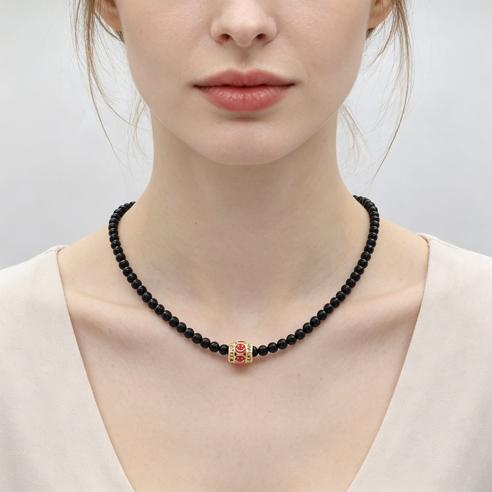 Handmade Customizable Natural Stone Beads Necklace With Enamel Pendant