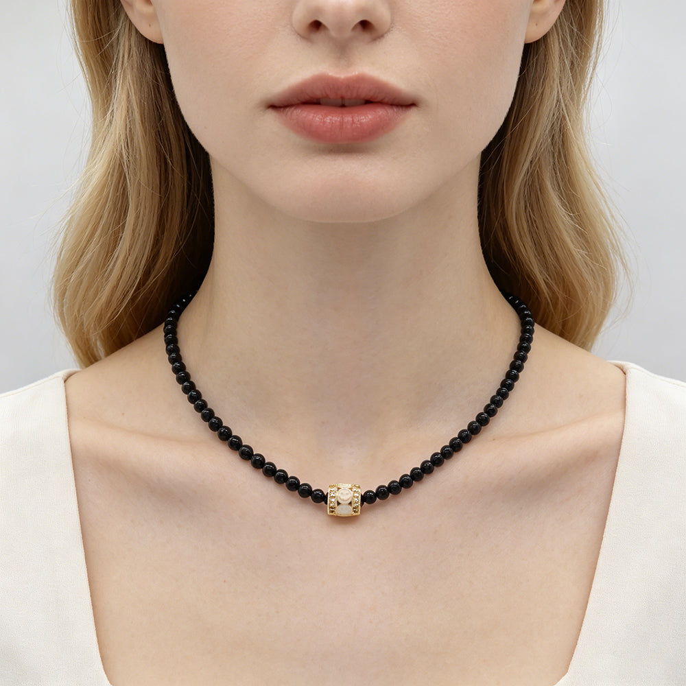 Handmade Customizable Natural Stone Beads Necklace With Enamel Pendant