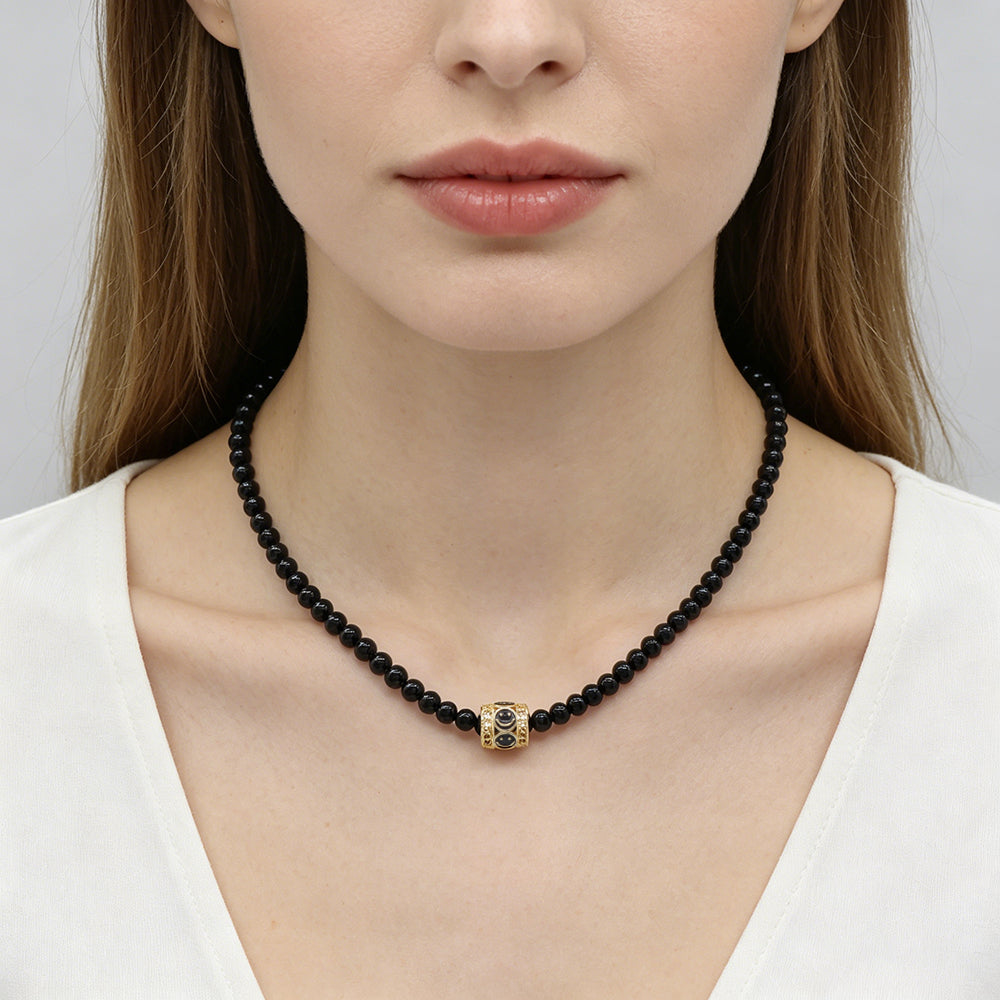 Handmade Customizable Natural Stone Beads Necklace With Enamel Pendant