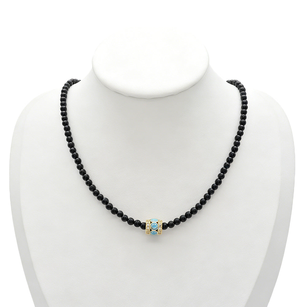 Handmade Customizable Natural Stone Beads Necklace With Enamel Pendant