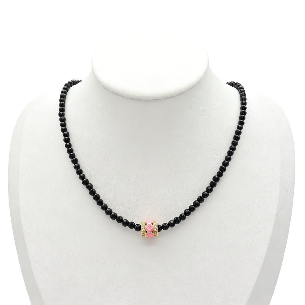Handmade Customizable Natural Stone Beads Necklace With Enamel Pendant