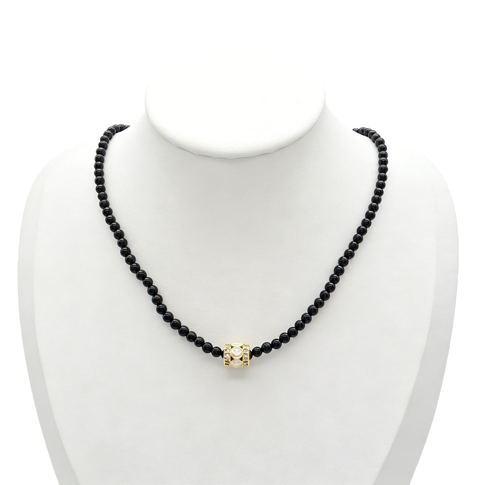 Handmade Customizable Natural Stone Beads Necklace With Enamel Pendant