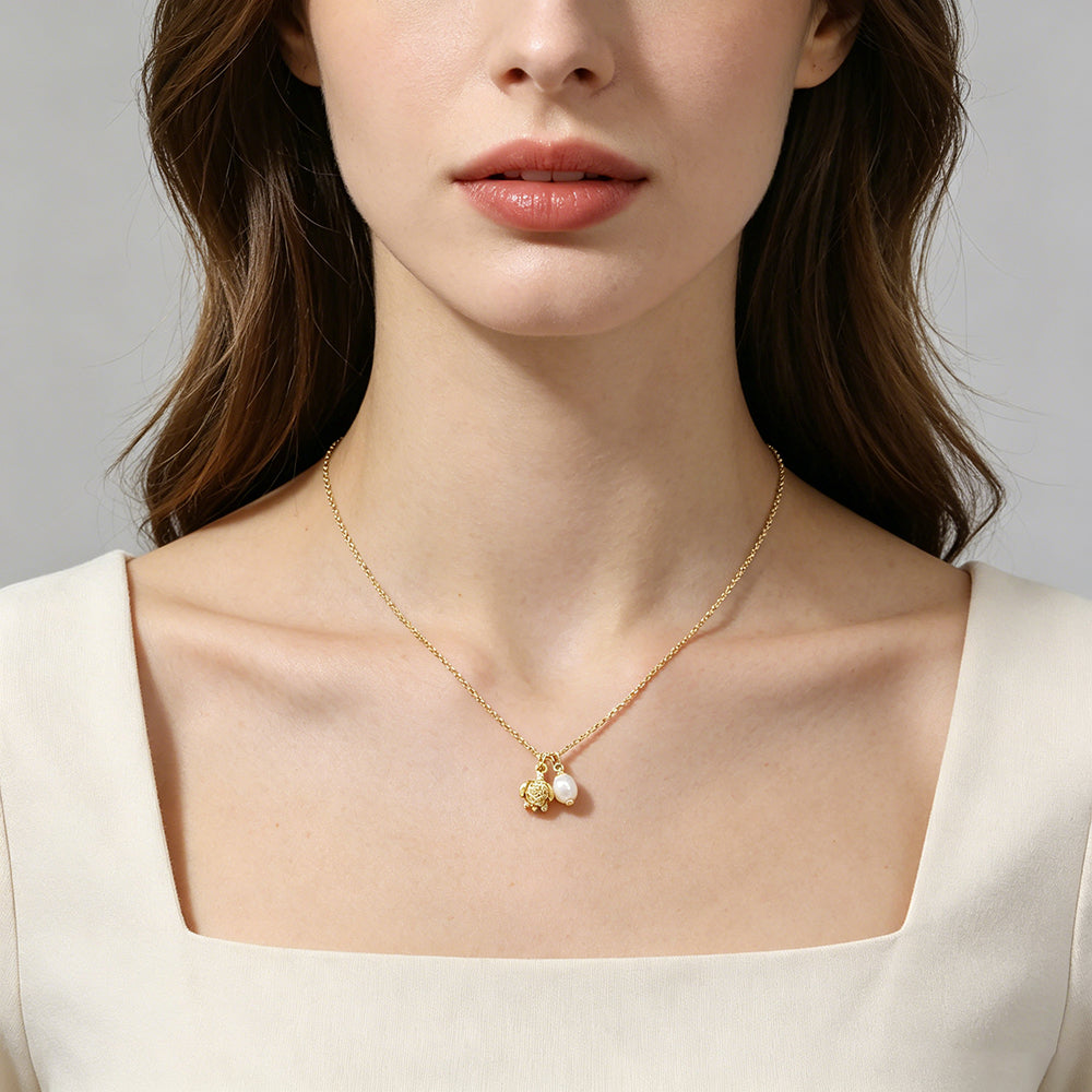 Plating Gold Starfish Turtle Fish Fresh Water Pearl Pendant Chain Necklace
