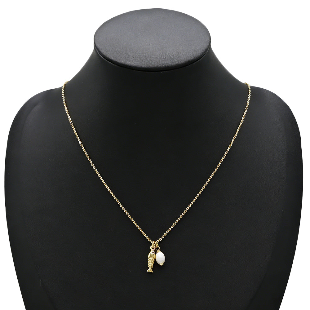 Plating Gold Starfish Turtle Fish Fresh Water Pearl Pendant Chain Necklace