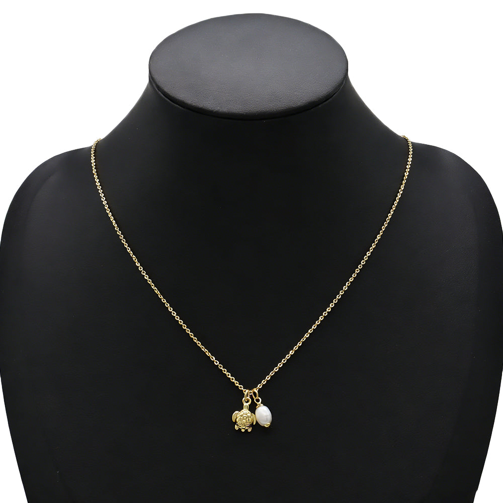 Plating Gold Starfish Turtle Fish Fresh Water Pearl Pendant Chain Necklace