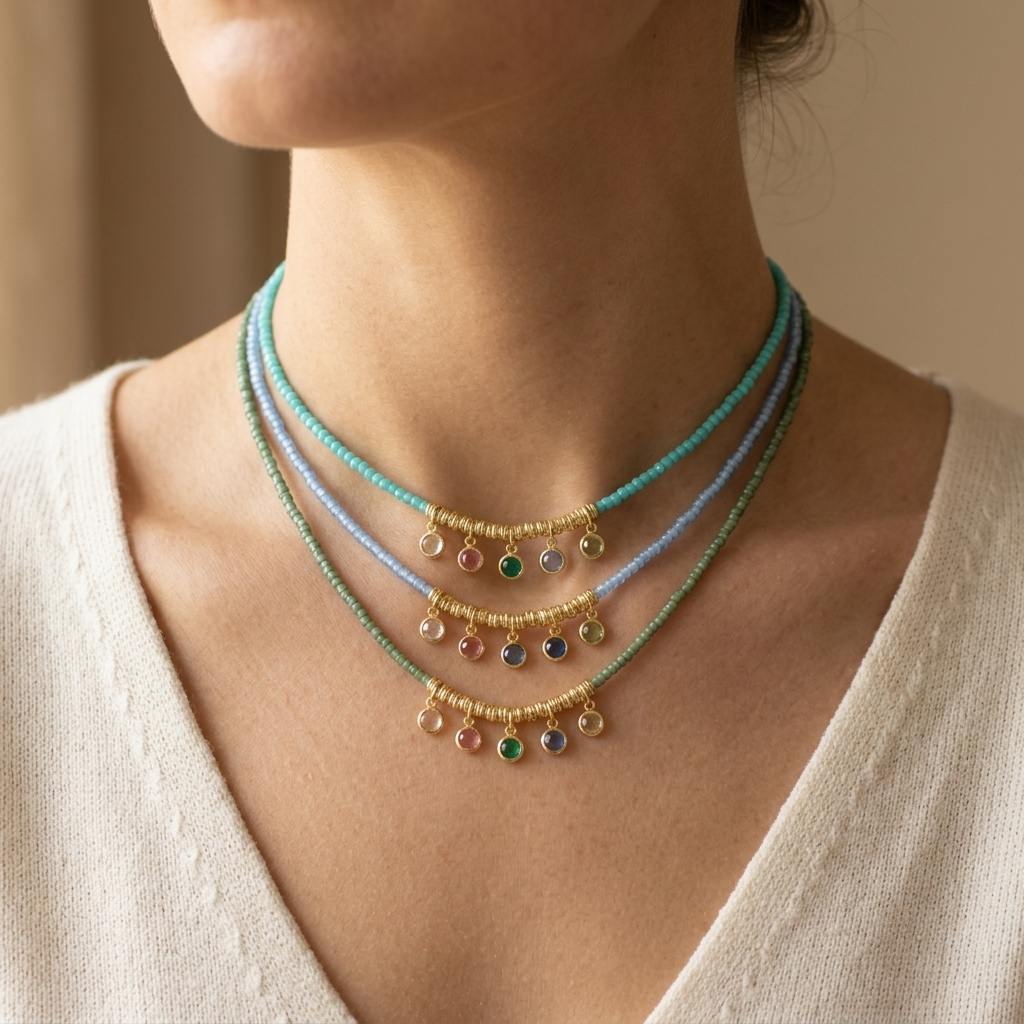 Handmade CZ Pendant Multi-colour Miyuki Beads Necklace