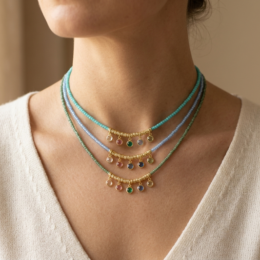 Handmade CZ Pendant Multi-colour Miyuki Beads Necklace