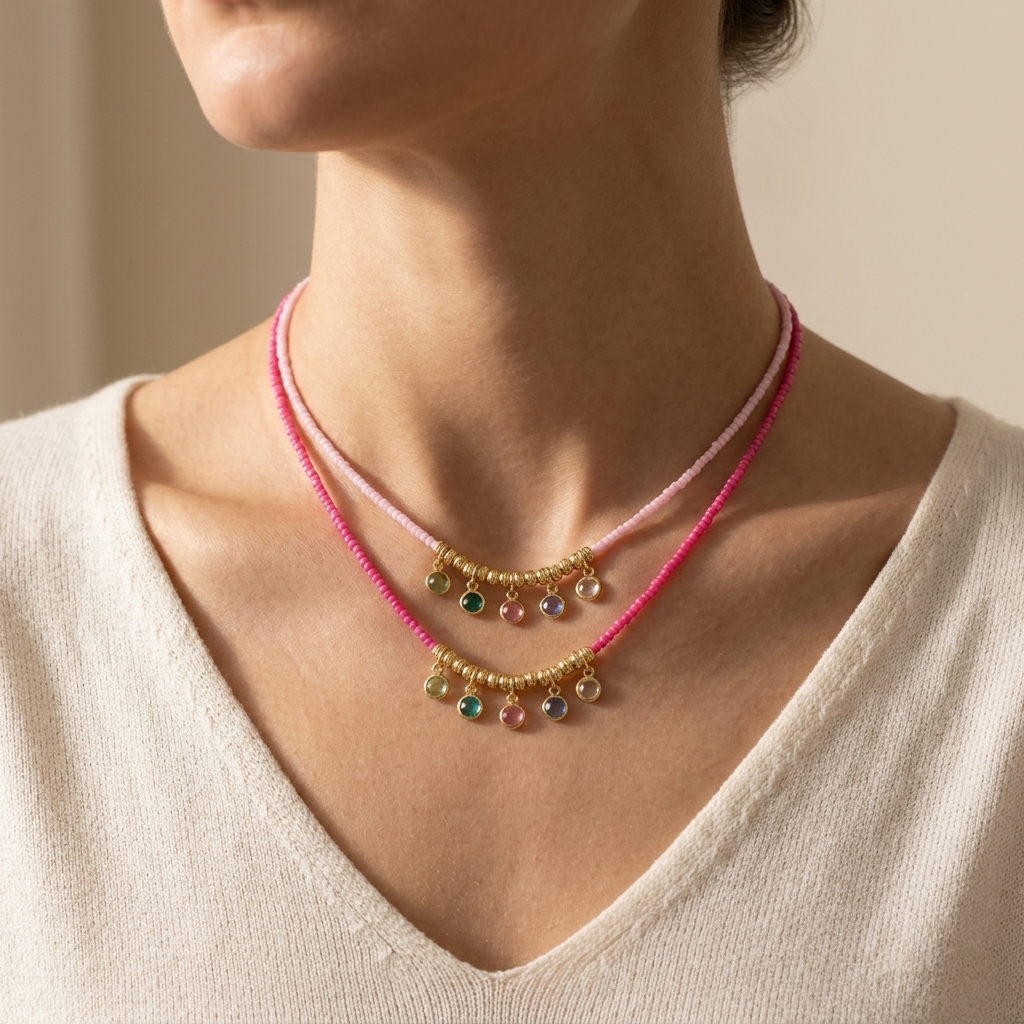 Handmade CZ Pendant Multi-colour Miyuki Beads Necklace