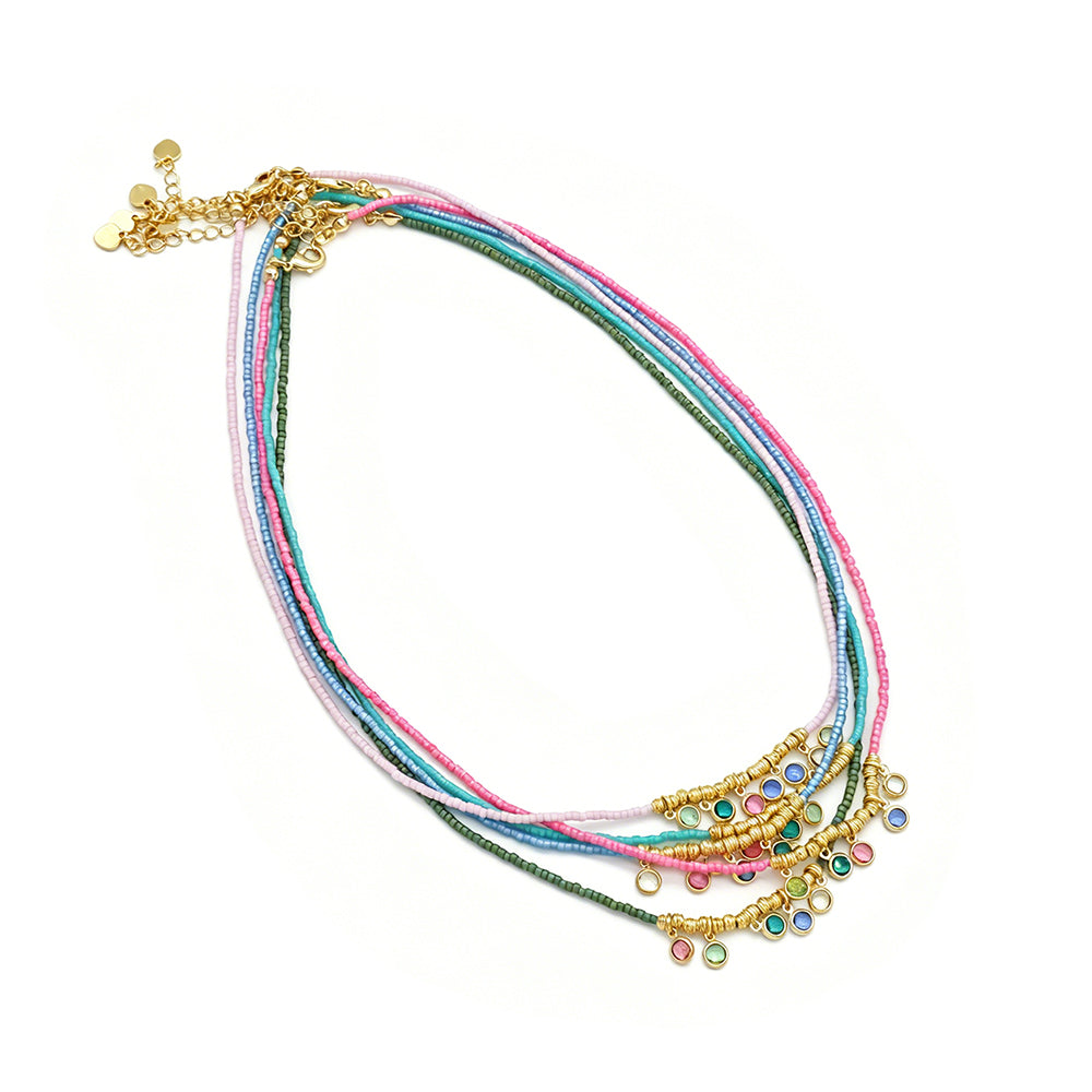 Handmade CZ Pendant Multi-colour Miyuki Beads Necklace