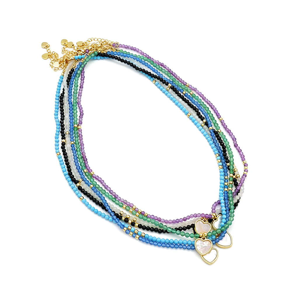 Handmade Turquoise Blue Agate Green Agate Amethyst Blue Moonstone Black Spinel Natural Stone Beads Necklace With Shell Pendant