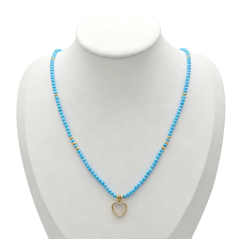 Handmade Turquoise Blue Agate Green Agate Amethyst Blue Moonstone Black Spinel Natural Stone Beads Necklace With Shell Pendant