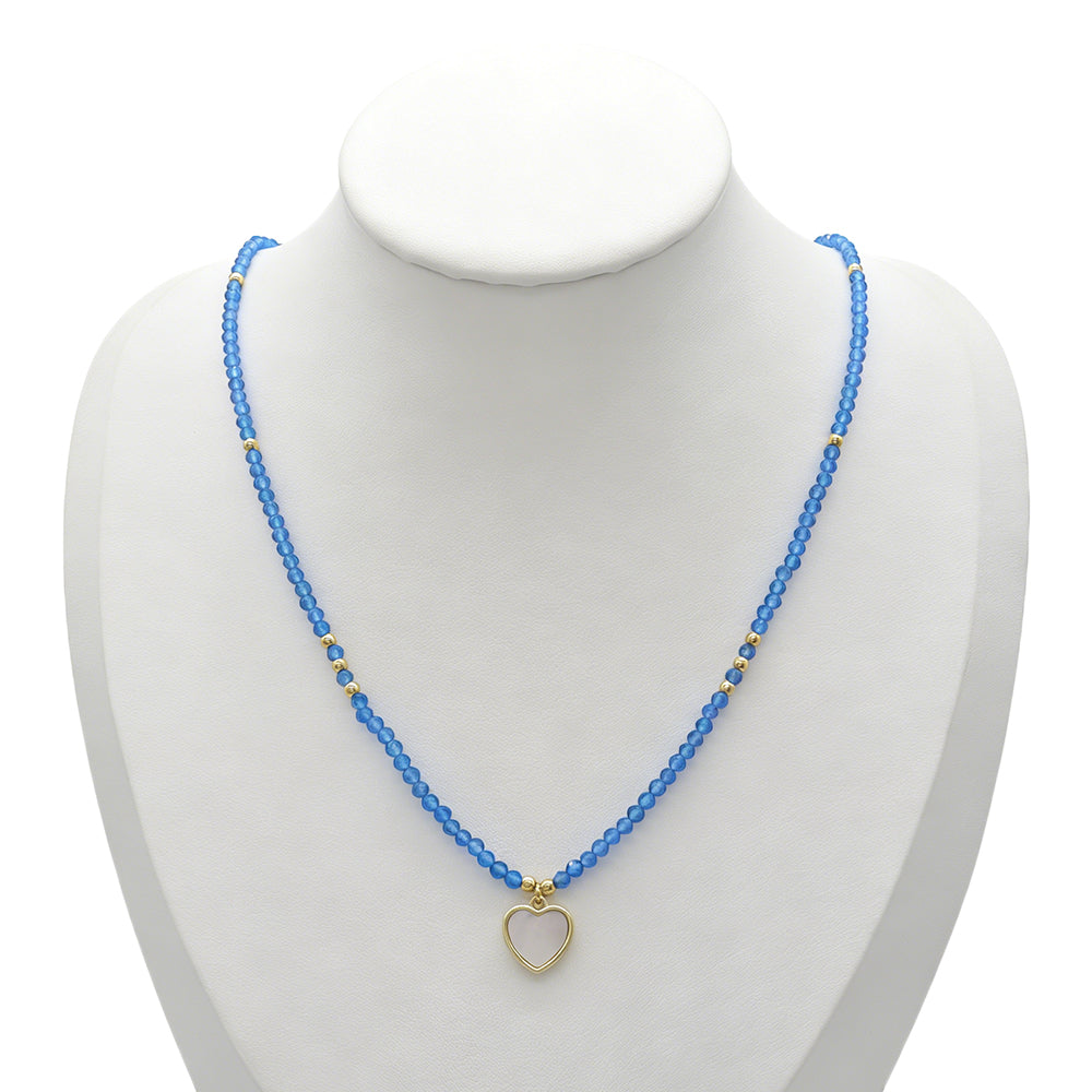 Handmade Turquoise Blue Agate Green Agate Amethyst Blue Moonstone Black Spinel Natural Stone Beads Necklace With Shell Pendant