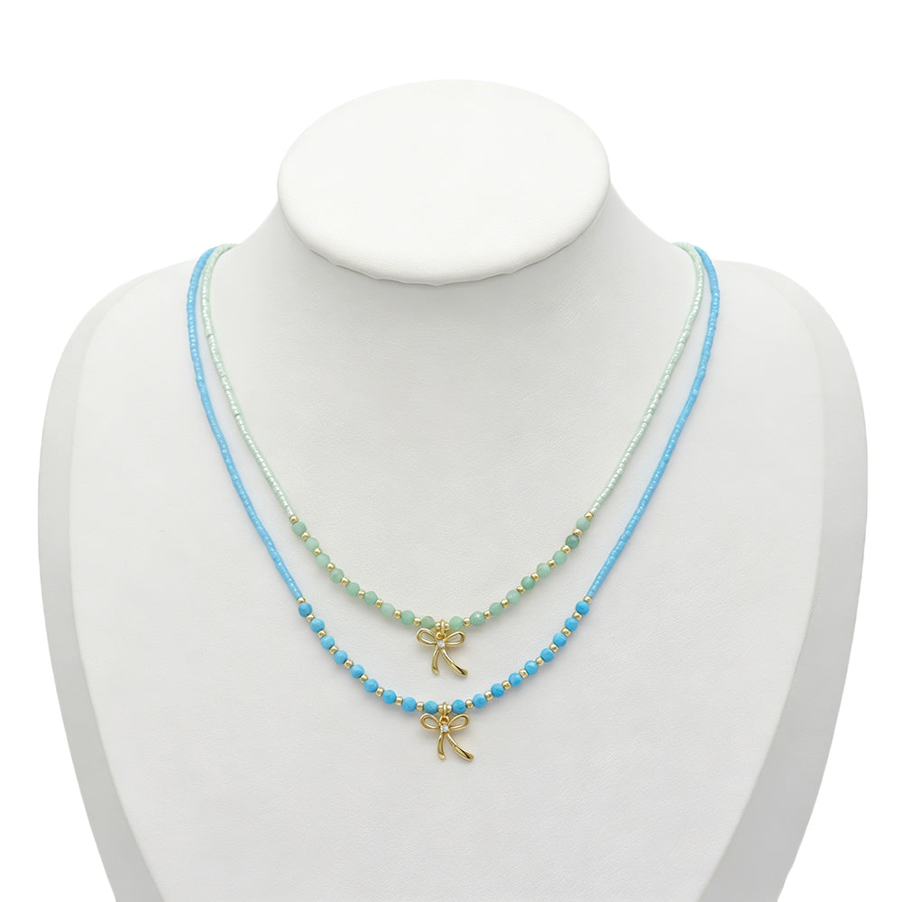 Handmade Summer Color Scheme Miyuki Beads Natural Turquoise Tourmaline Beads  Ribbon Pendant Necklace
