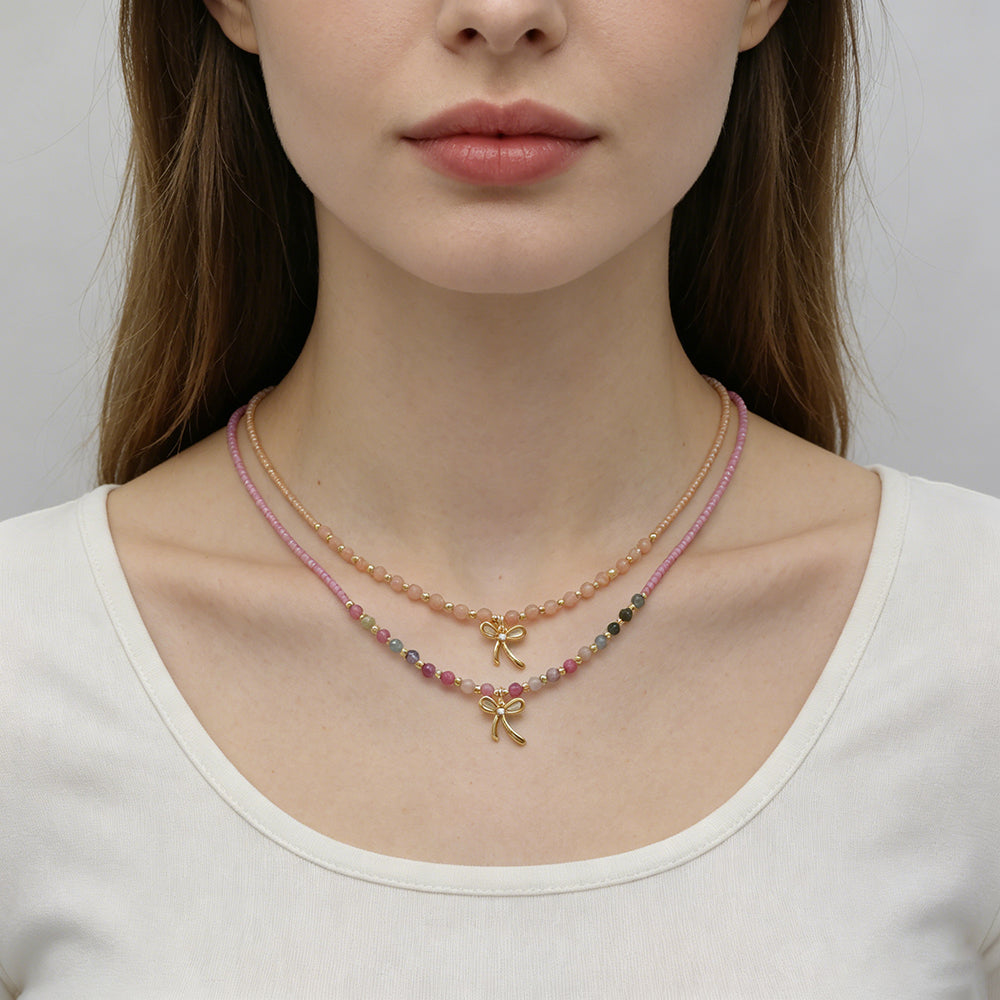 Handmade Summer Color Scheme Miyuki Beads Natural Turquoise Tourmaline Beads  Ribbon Pendant Necklace