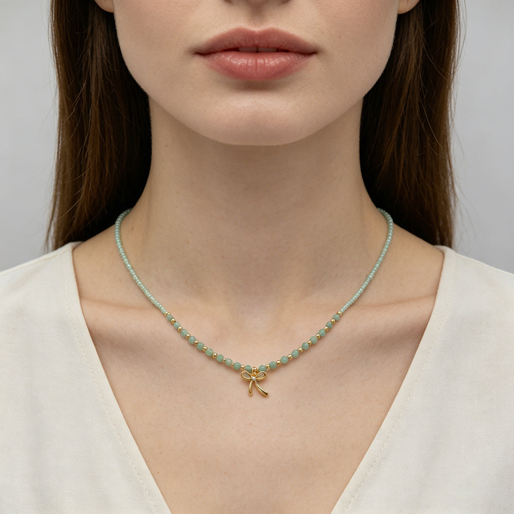 Handmade Summer Color Scheme Miyuki Beads Natural Turquoise Tourmaline Beads  Ribbon Pendant Necklace