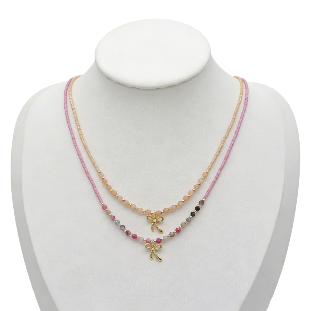 Handmade Summer Color Scheme Miyuki Beads Natural Turquoise Tourmaline Beads  Ribbon Pendant Necklace