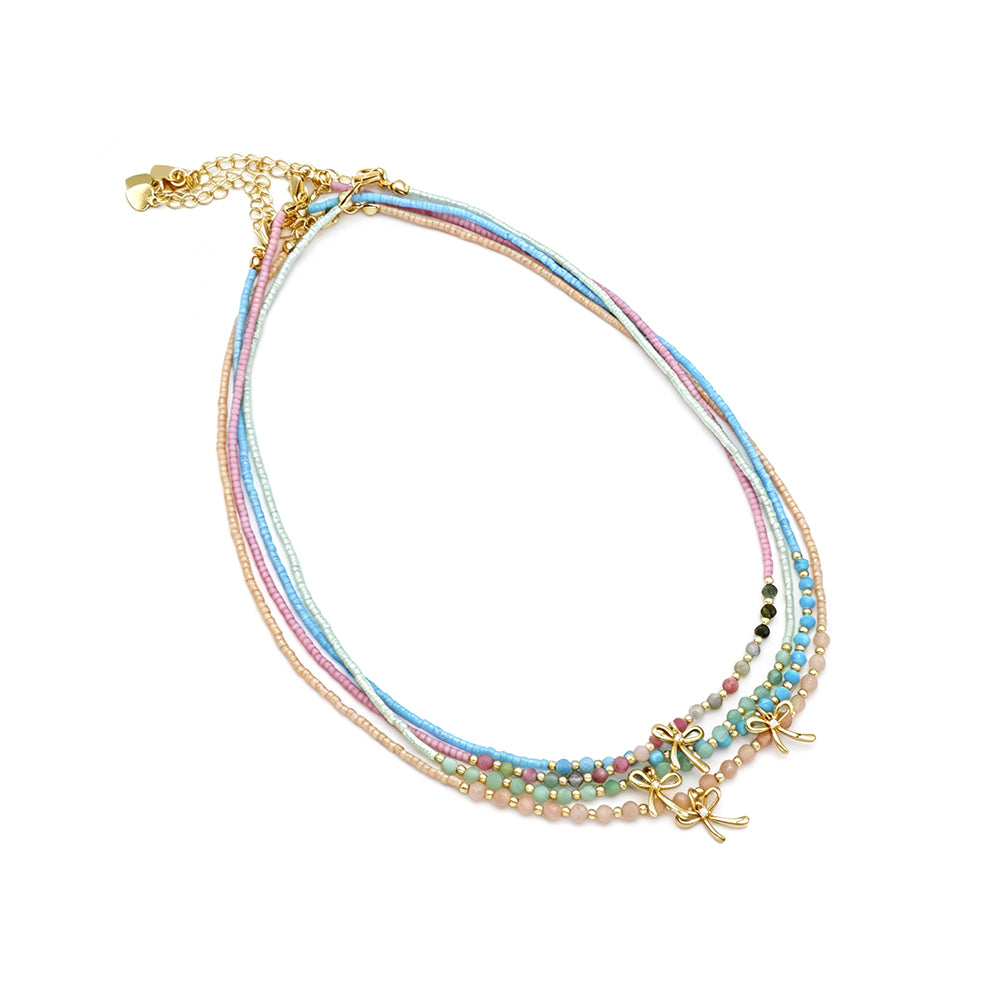 Handmade Summer Color Scheme Miyuki Beads Natural Turquoise Tourmaline Beads  Ribbon Pendant Necklace