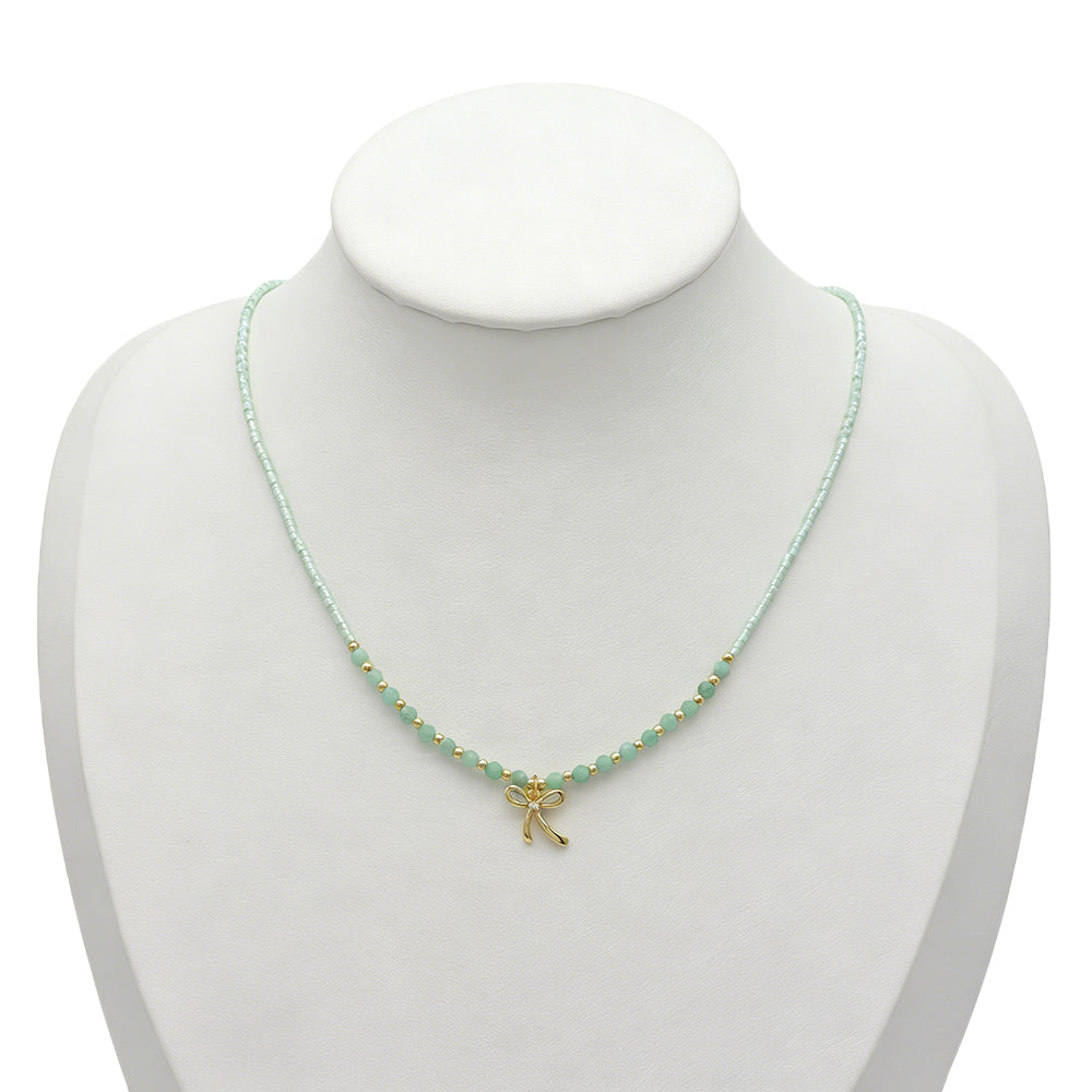 Handmade Summer Color Scheme Miyuki Beads Natural Turquoise Tourmaline Beads  Ribbon Pendant Necklace