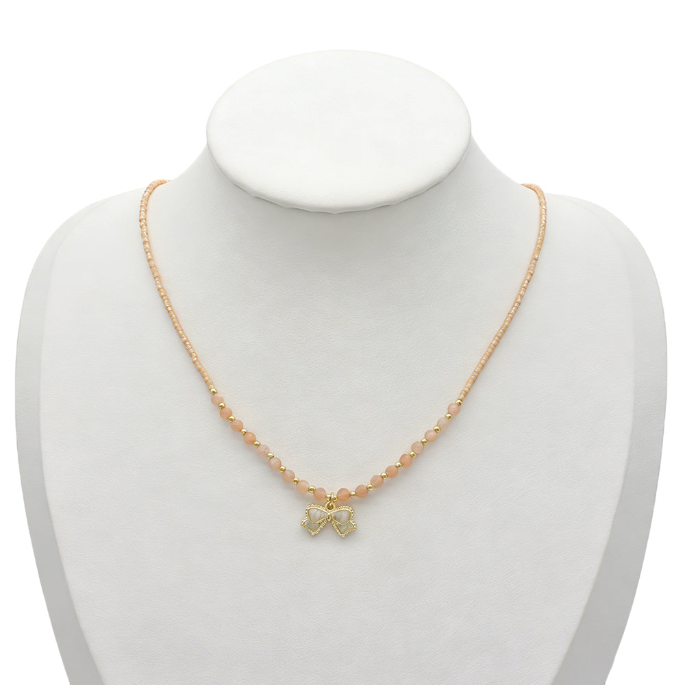 Handmade Summer Color Scheme Bow Pendant Miyuki Beads Natural Turquoise Tourmaline Beads Necklace