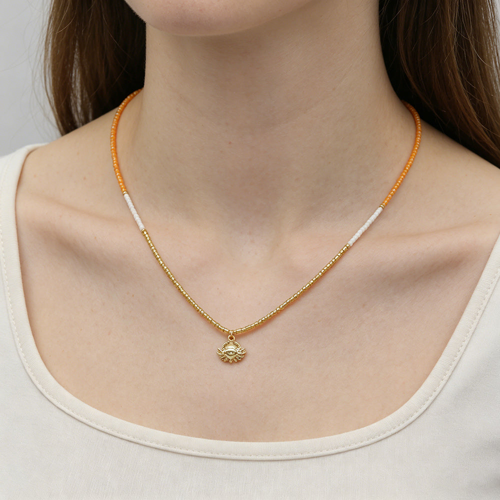 Summer Color Scheme Miyuki Beads Plate Gold Brass CZ Fish Haima Pendant Necklace
