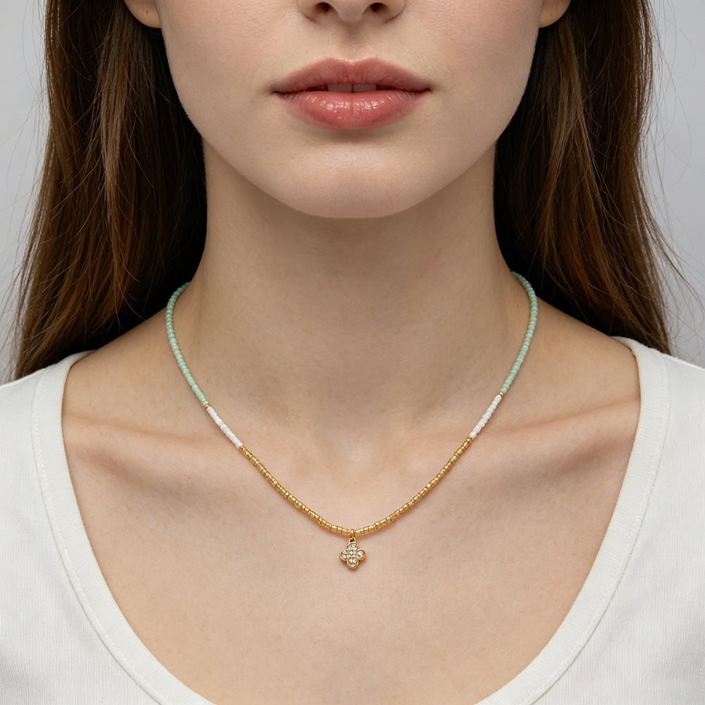 Summer Color Scheme Miyuki Beads Plate Gold Brass CZ Fish Haima Pendant Necklace
