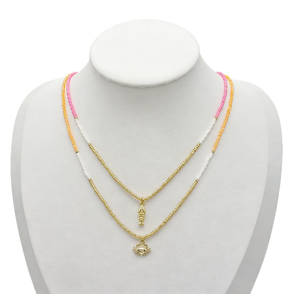 Summer Color Scheme Miyuki Beads Plate Gold Brass CZ Fish Haima Pendant Necklace