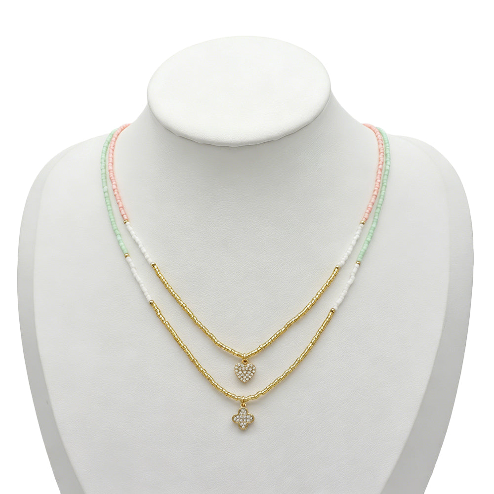 Summer Color Scheme Miyuki Beads Plate Gold Brass CZ Fish Haima Pendant Necklace
