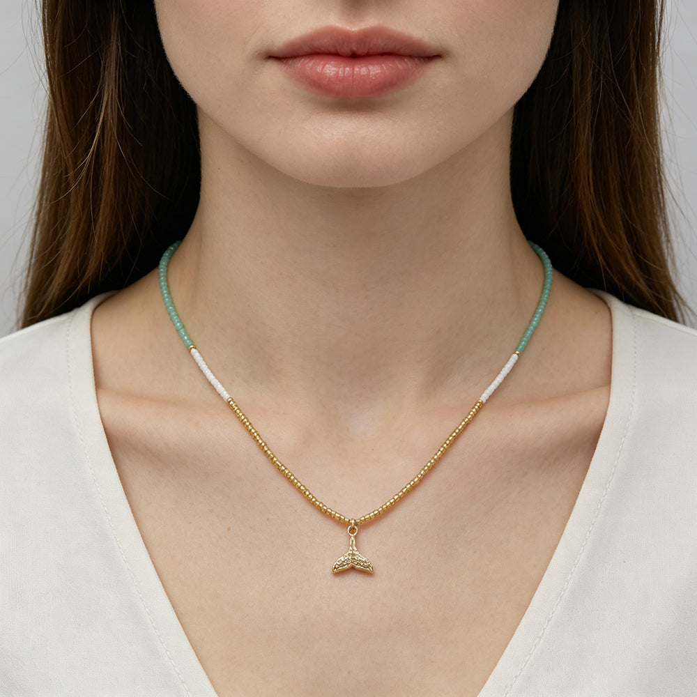 Summer Color Scheme Miyuki Beads Plate Gold Brass CZ Fish Haima Pendant Necklace