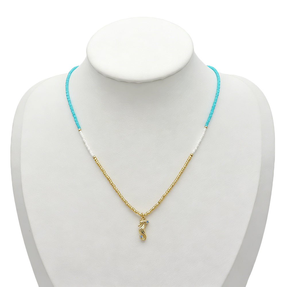 Summer Color Scheme Miyuki Beads Plate Gold Brass CZ Fish Haima Pendant Necklace